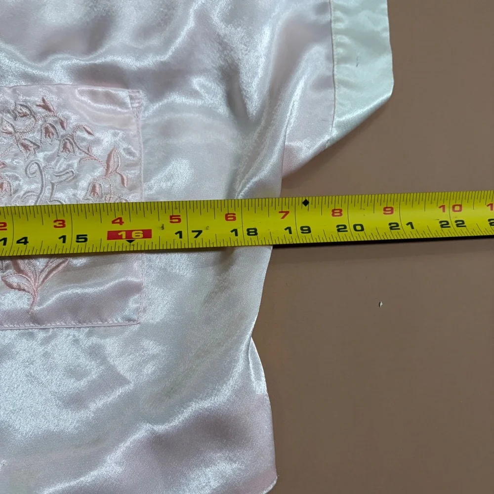 Vintage Val Mode Lingerie Pink Satin Pajama Set Cropped Top Tap Shorts Medium